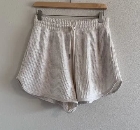 aerie Cream Waffle-Knit Drawstring Athletic Shorts