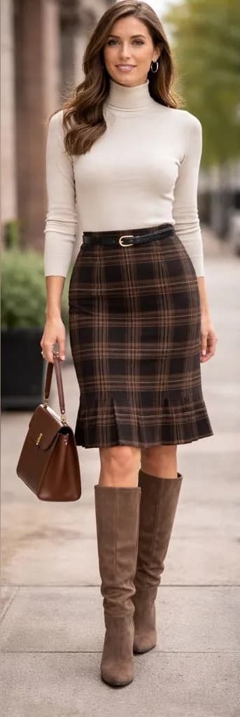 Body by Victoria Plaid Wool Blend Skirt Size 8 Brown Check Flounce Hem