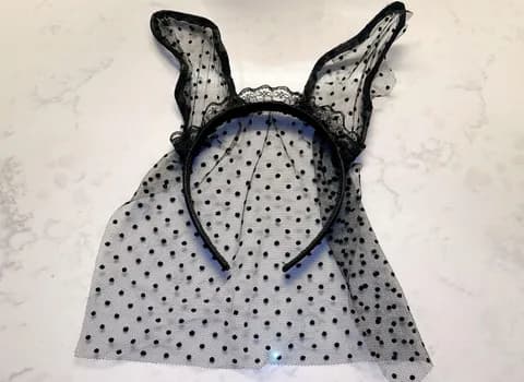 Black Lace Polka Dot Rabbit Ears Headband Halloween Costume Size undefined