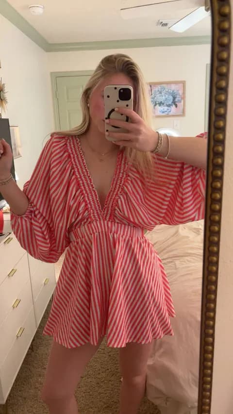 Pink and white striped romper