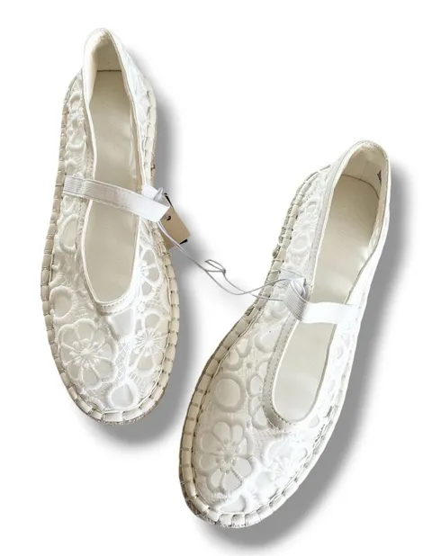 Universal Thread Celia White Floral Lace Mary Jane Espadrille Flats Women's 6.5