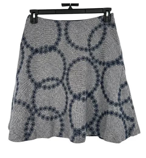 Boden A-Line Circle Embroidery Skirt Blue Gray Wool Blend Size 6