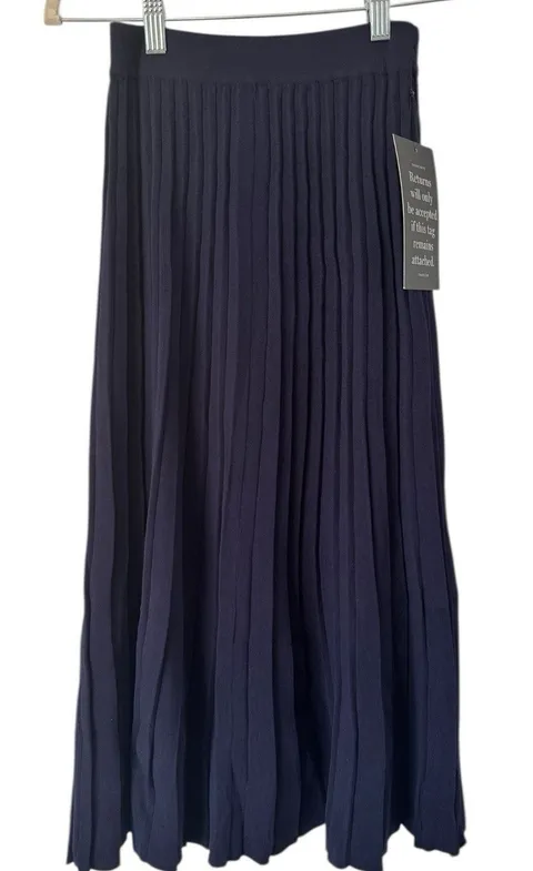 NWT Hyacinth House Navy Blue Pleated Midi Skirt Women’s Size XXS