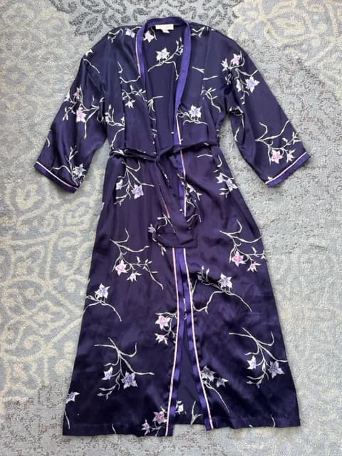 Oscar de la Renta Satin Floral Robe Purple Large