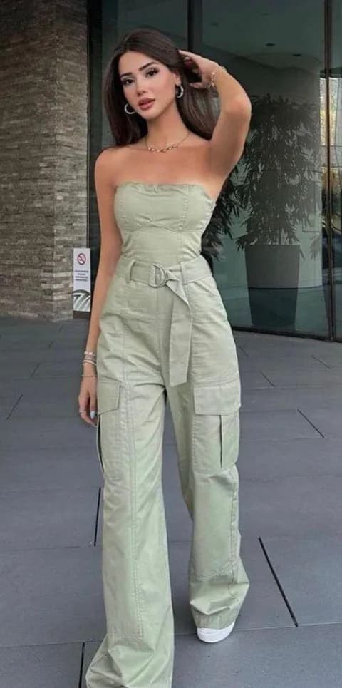 jumpsuit technical fabric cargo sleeveless wide streight leg light khaki