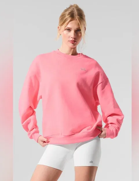 ALO Yoga NWT Accolade Crew Neck Pullover Neon Bubblegum Size L SOLD OUT COLOR