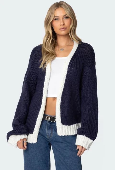 contrast chunky knit cardigan