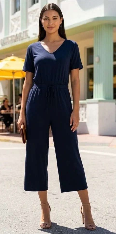Women's Short Sleeve Blue Jumpsuit Size Medium