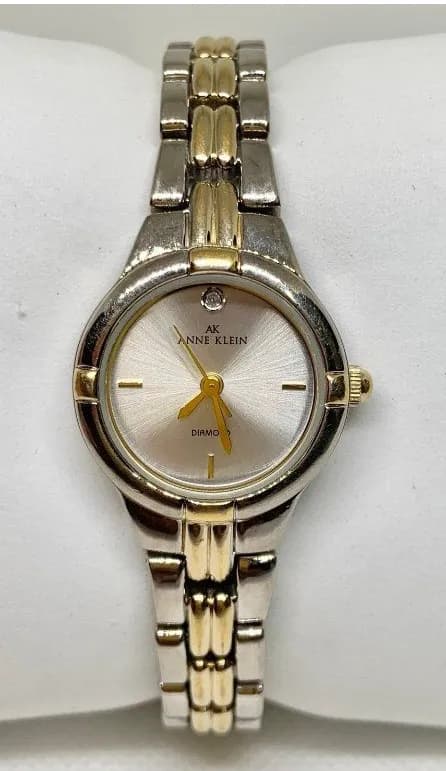 Anne Klein gold silver tone watch 23mm quartz analog adjustable links running