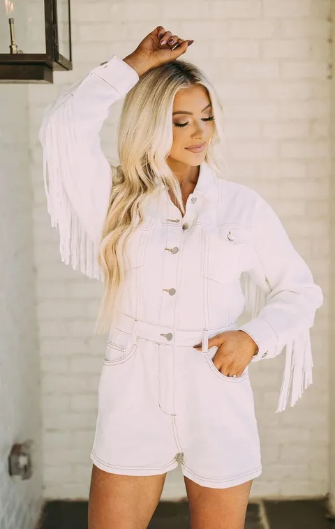 White Fringe Romper