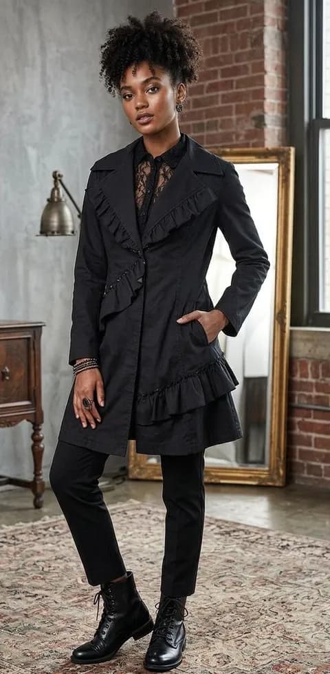 Starling x Anthropologie Victorian Steampunk Dark Romantic Goth Ruffle Jacket XL.