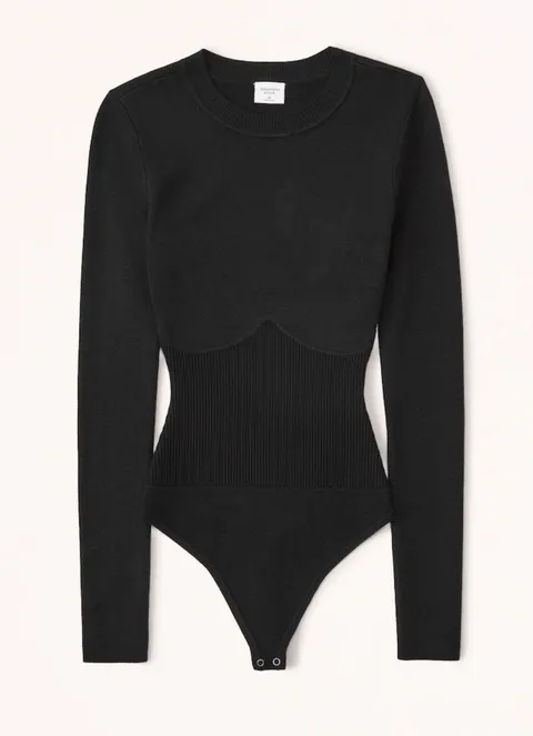 Long-Sleeve Crew Corset Sweater Bodysuit