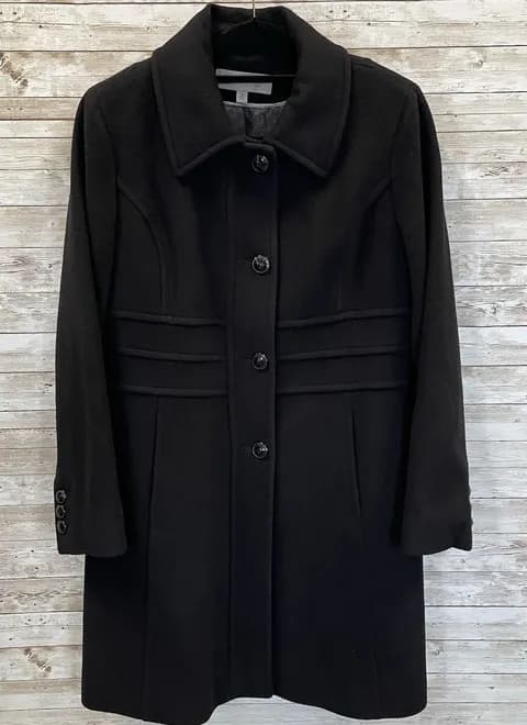 Anne Klein Womens 12 Coat Black Lambswool Cashmere Blend Logo Lined Buttons