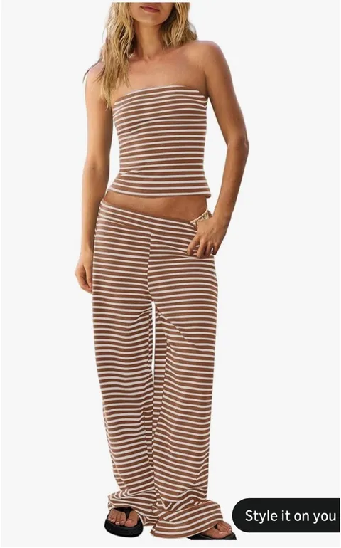 Brown stripe 2 piece Loungewear set cozy