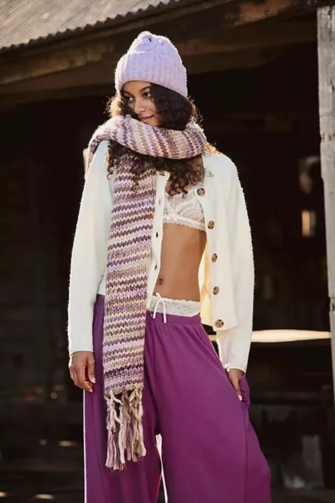 Free People All Mine Woven Scarf NWT Purple and Yellow