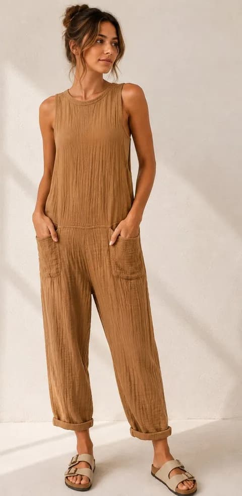 Free People Slouchy Cotton Gauze Jumpsuit