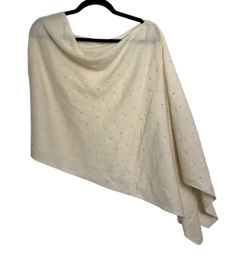 In Cashmere Merino Wool Cashmere Cream Pearl Poncho Shawl Topper One Size