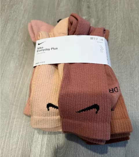 Nike Dri-Fit pink, beige, brown crew socks