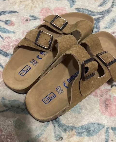 Birkenstock Sandals Arizona Taupe Suede Soft Footbed 9-9.5