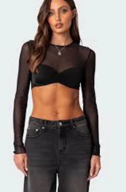 Edikted Black Mesh Long Sleeve Top