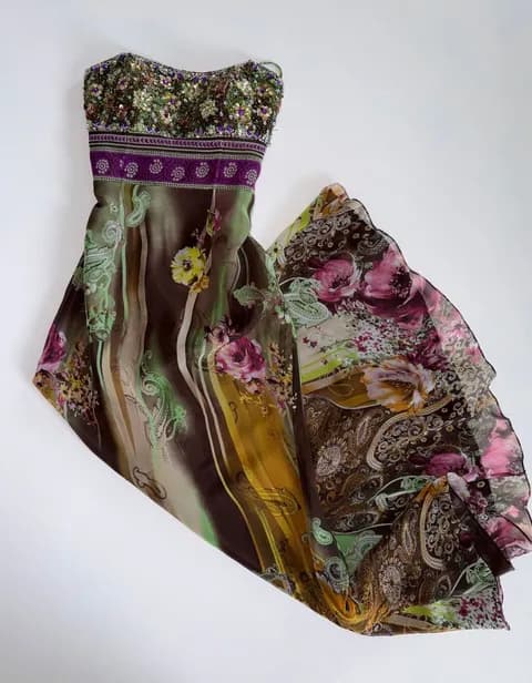 Vintage Y2K Sequin Paisley Fairycore Handkerchief Dress