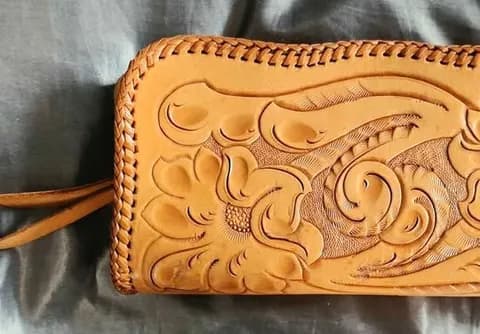 Vintage Cliftons Handmade Hand Tooled Leather Clutch Wristlet
