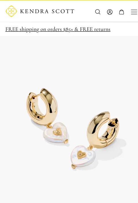 BNWT Kendra Scott Sasha Heart in Gold Huggies w/Pearl Heart Charm $90