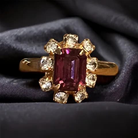 Vintage Amethyst And Rhinestones Adjustable Ring