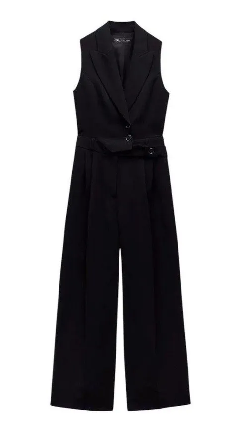 Black Sleeveless Oversized Vest Jumpsuit