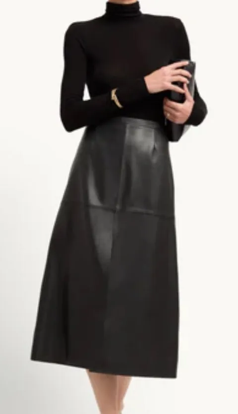 G. label By Goop Black Leather Samira Midi Skirt