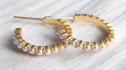 Julie Vos Juliet Gold Pearl Small Hoop Earrings on