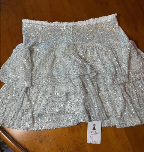 Sequin ODIZLI Ruffle Skirt Silver Size L