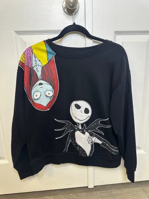 Disney Nightmare Before Christmas Jack & Sally Black Crewneck Sweatshirt