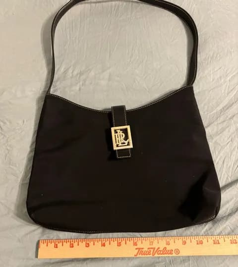 Lauren Ralph Lauren Brown Shoulder Bag LR Logo Nylon Leather Trim
