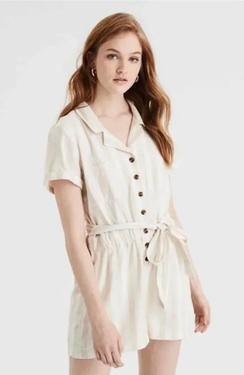 American Eagle Striped Utility Romper