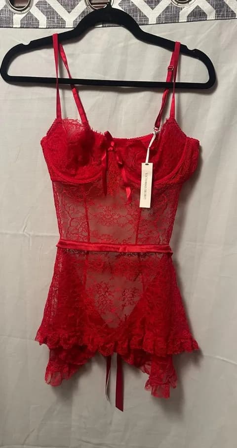 NWT Victoria’s Secret Wicked Babydoll Dress Size Large Red No Underwear