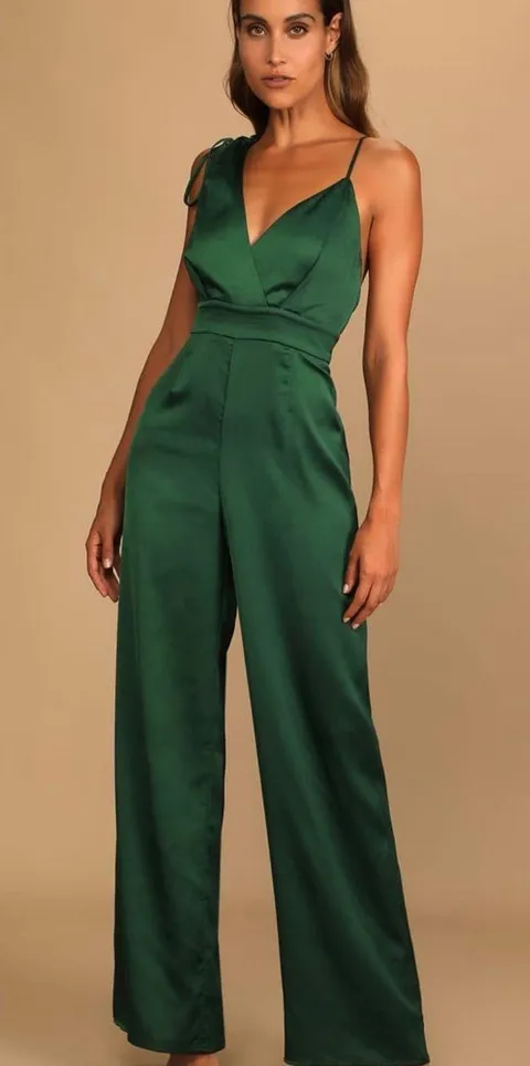 Look Of Emerald Green Satin Jumpsuit