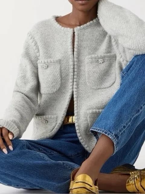 J.Crew Embellished Cardigan Lady Jacket Grey Rhinestones Medium