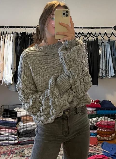 Grey Balloon Sleeve Sweater Gray