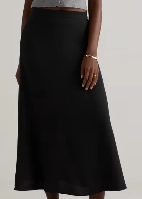 Quince Lightweight Crepe Slip Skirt True Black Size Large Capsule Minimalist