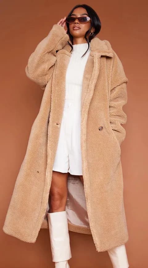 Prettylittlething Tall Stone Premium Oversize Teddy Bear Coat