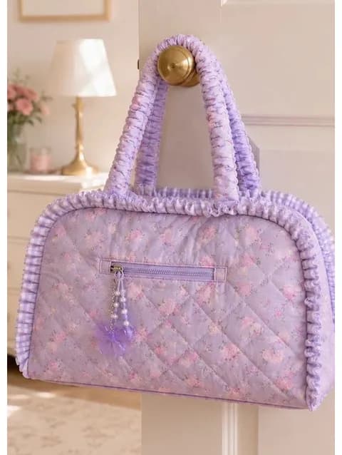 OMG Accessories Quilted Floral Duffle Bag Lilac Lavender Weekend Travel Bag NWT