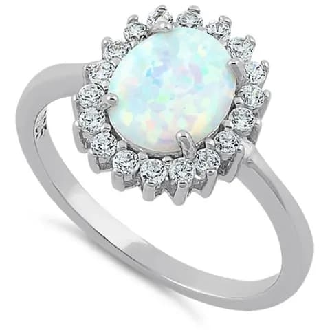 Size 5 925 Oval White Lab Opal CZ Ring