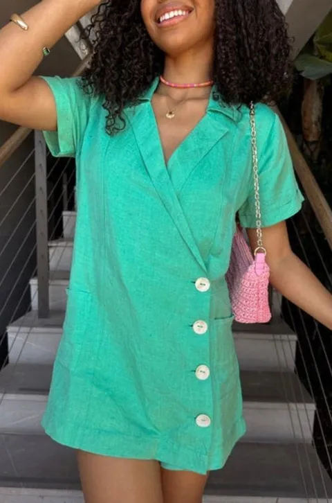 Showmeyourmumu seafoam linen blazer romper