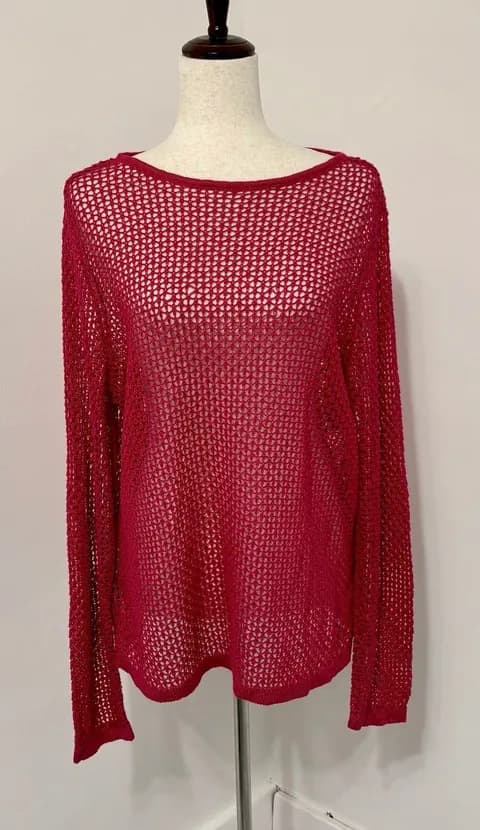 Liz Claiborne Pink Open Knit Linen Blend Sweater Sz XL