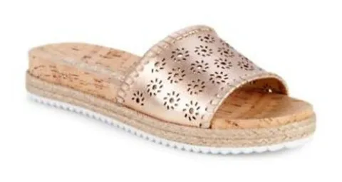 Jack Rogers Rose Gold Metallic Floral Perforated Espadrille Slide Sandals 8