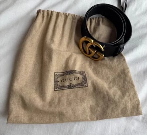 Gucci Black Leather Belt with Gold Buckle