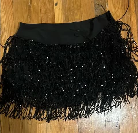 Black sequin fringe Skirt Shein