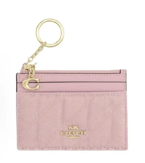 coach Mini Skinny Id Case In Loved Denim With Quilting And Charm cfa30