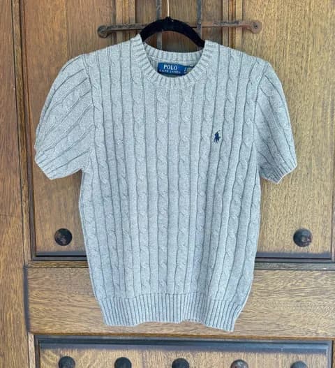 Ralph Lauren Light Gray Cable-Knit Crewneck Sweater Size S